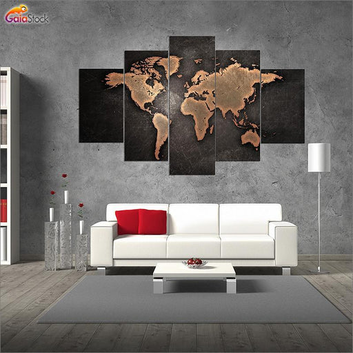 Black World Map Panel on Canvas